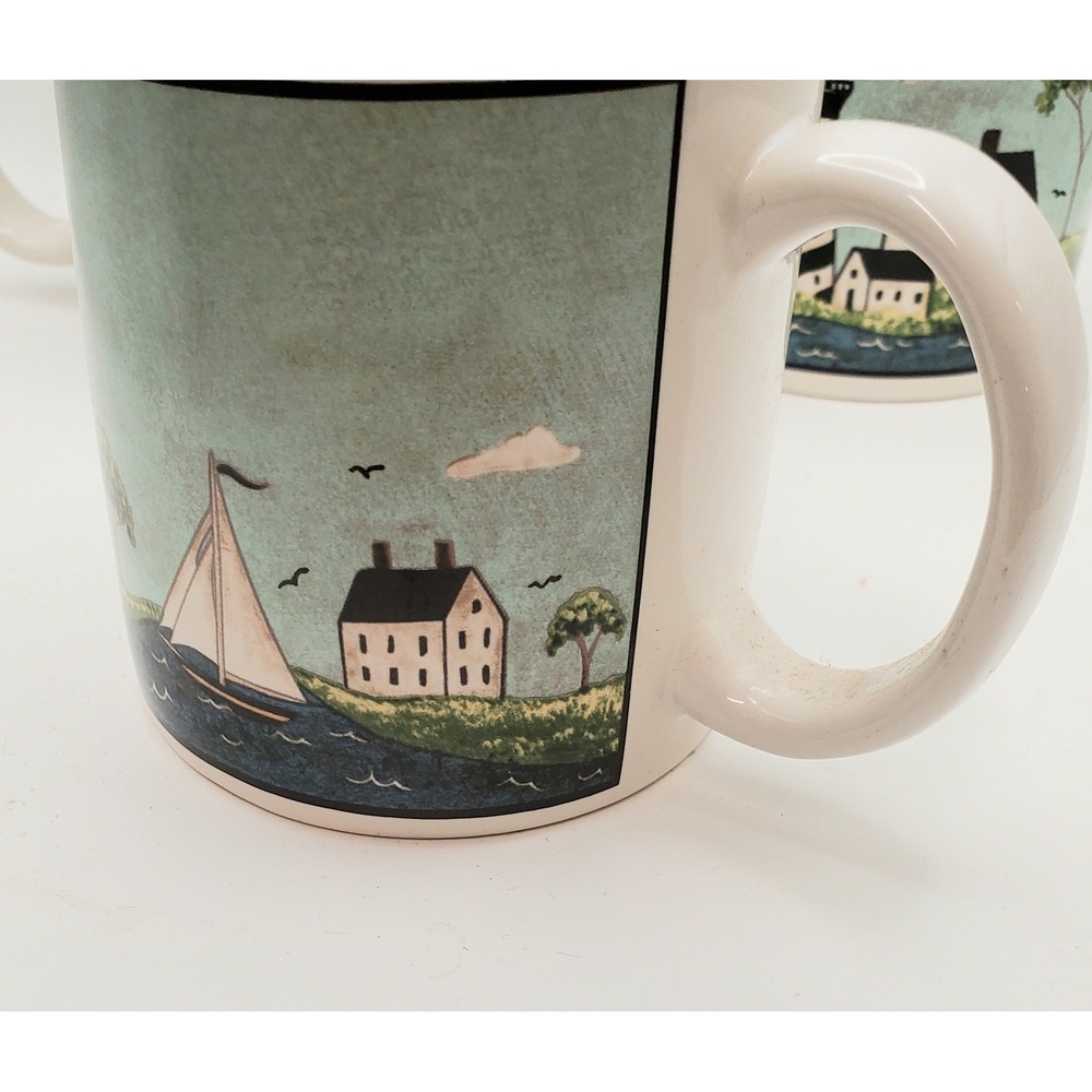 Warren Kimble Sakura Coastal Breeze Lighthouse Mugs Set of 4 Nautical 1998 - Picture 7 of 9